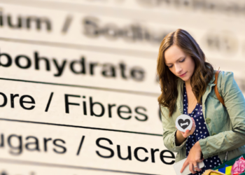 donna che legge l'etichetta del cibo per cani